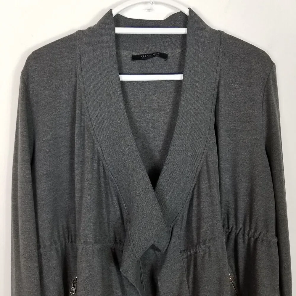 All Saints Womens‎ Gina Drape Jacket Sz 8 Grey Marl Soft Jersey Designer Open